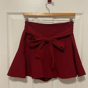 Red Burgundy Zara Mini Skirt/Skort With Adjustable Bow